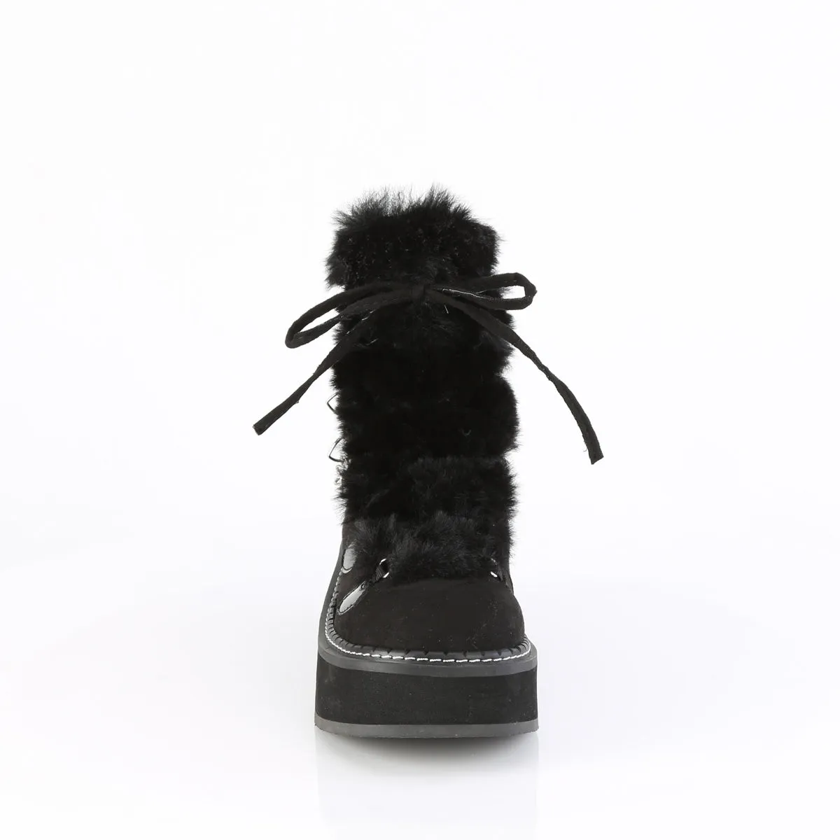 2 Inch Platform EMILY-55 Black Vegan Suede-Faux Fur