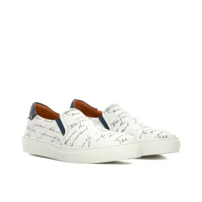 Ambrogio Bespoke Custom Men's Shoes White Crocodile Print / Calf-Skin Leather Stencil Slip-On Sneakers (AMB2350)