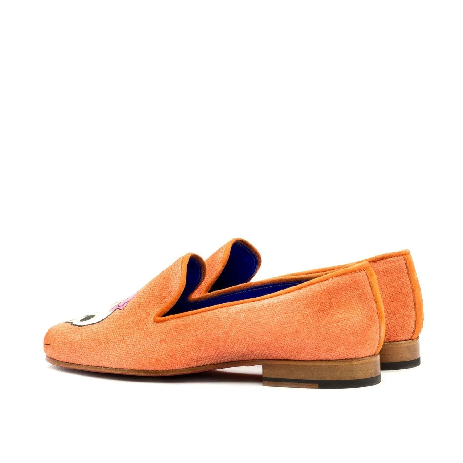 Ambrogio Bespoke Custom Women's Custom Made Shoes Orange Linen / Suede Leather Audrey Loafers (AMBW1053)