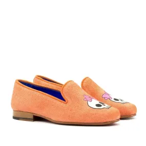 Ambrogio Bespoke Custom Women's Custom Made Shoes Orange Linen / Suede Leather Audrey Loafers (AMBW1053)