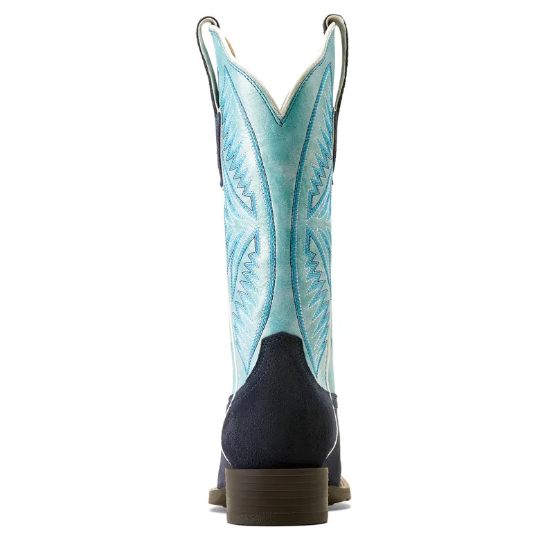 'Ariat' Women's 12 Round Up Ruidoso Western Square Toe - Midnight Roughout / Coastal Blue