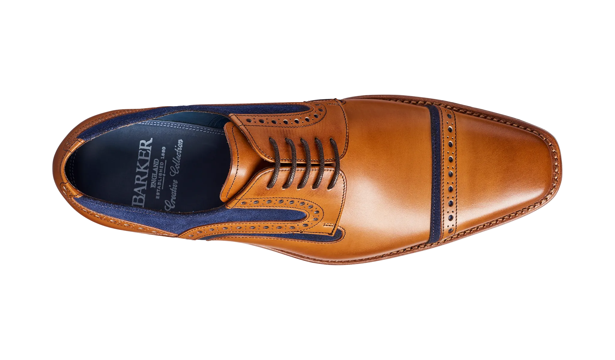 Barker Haig  Simple toe cap derby  - Cedar Calf / Blue Suede