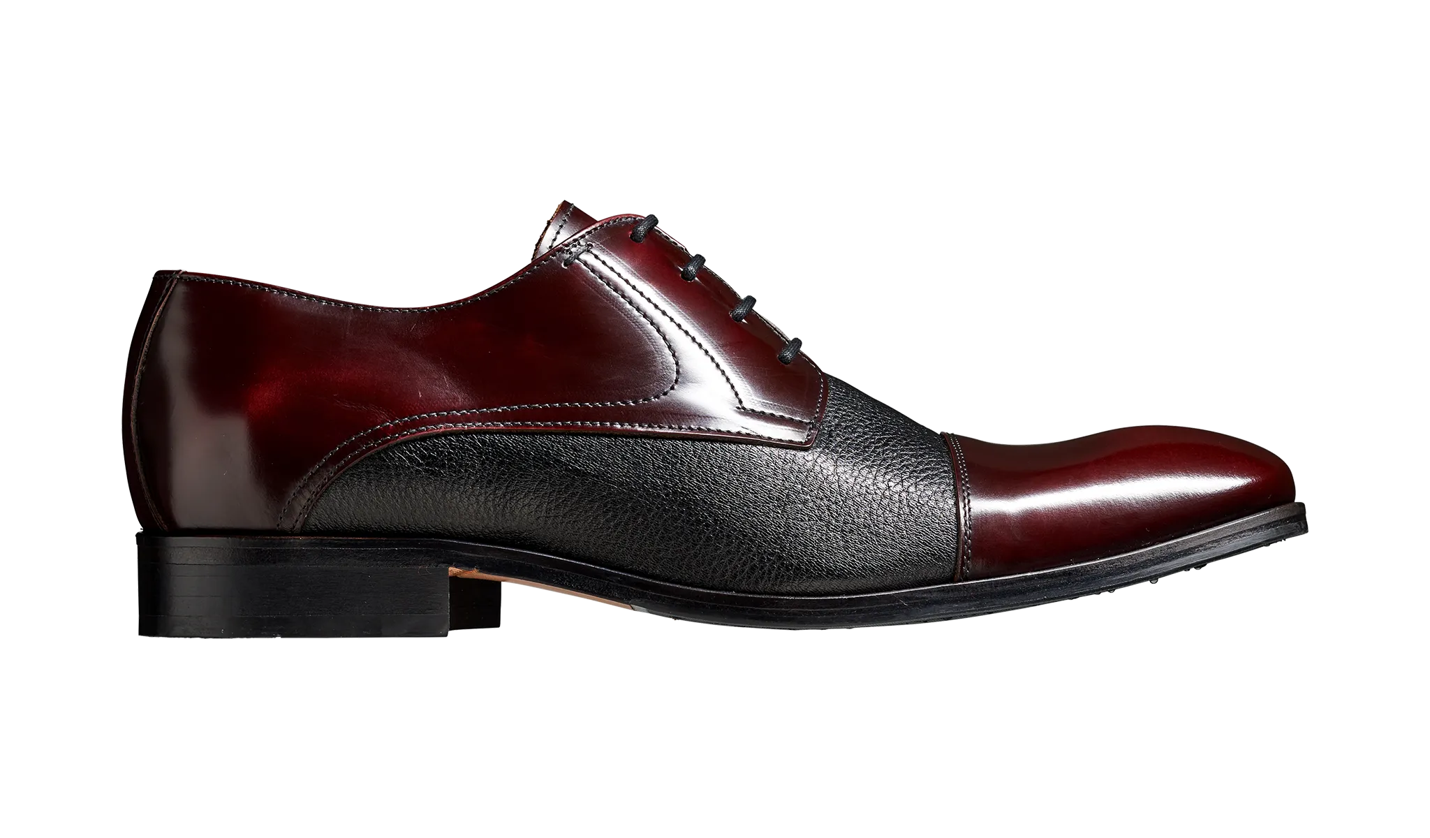 Barker Southwold Toe-Cap Shoe -  Burgundy Hi -Shine/ Black Deerskin