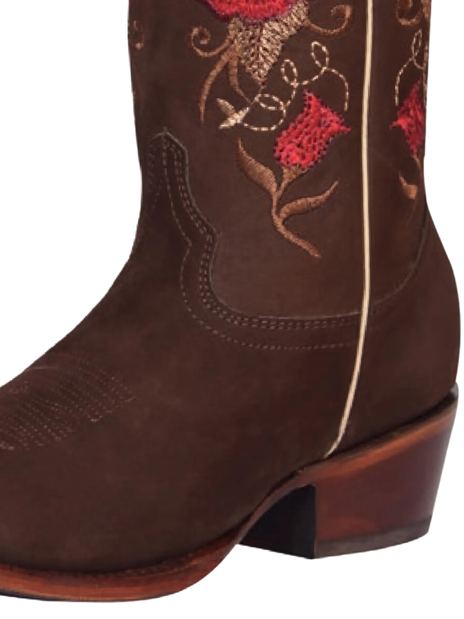 Botas Vaqueras Rodeo con Tubo Bordado de Flores de Piel Nobuck para Mujer 'El General' - ID: 42025