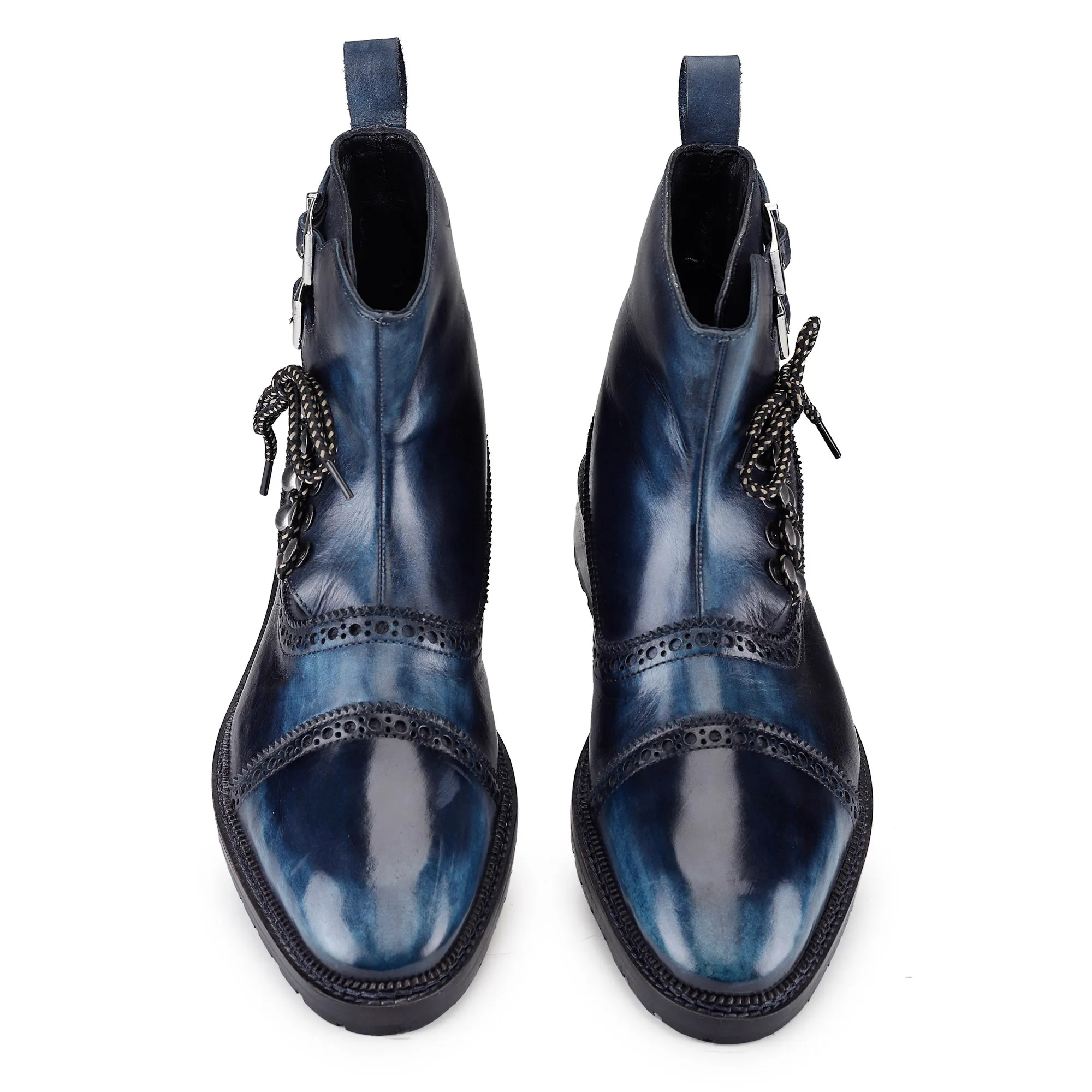 Cap Toe Lace up Boots - Navy