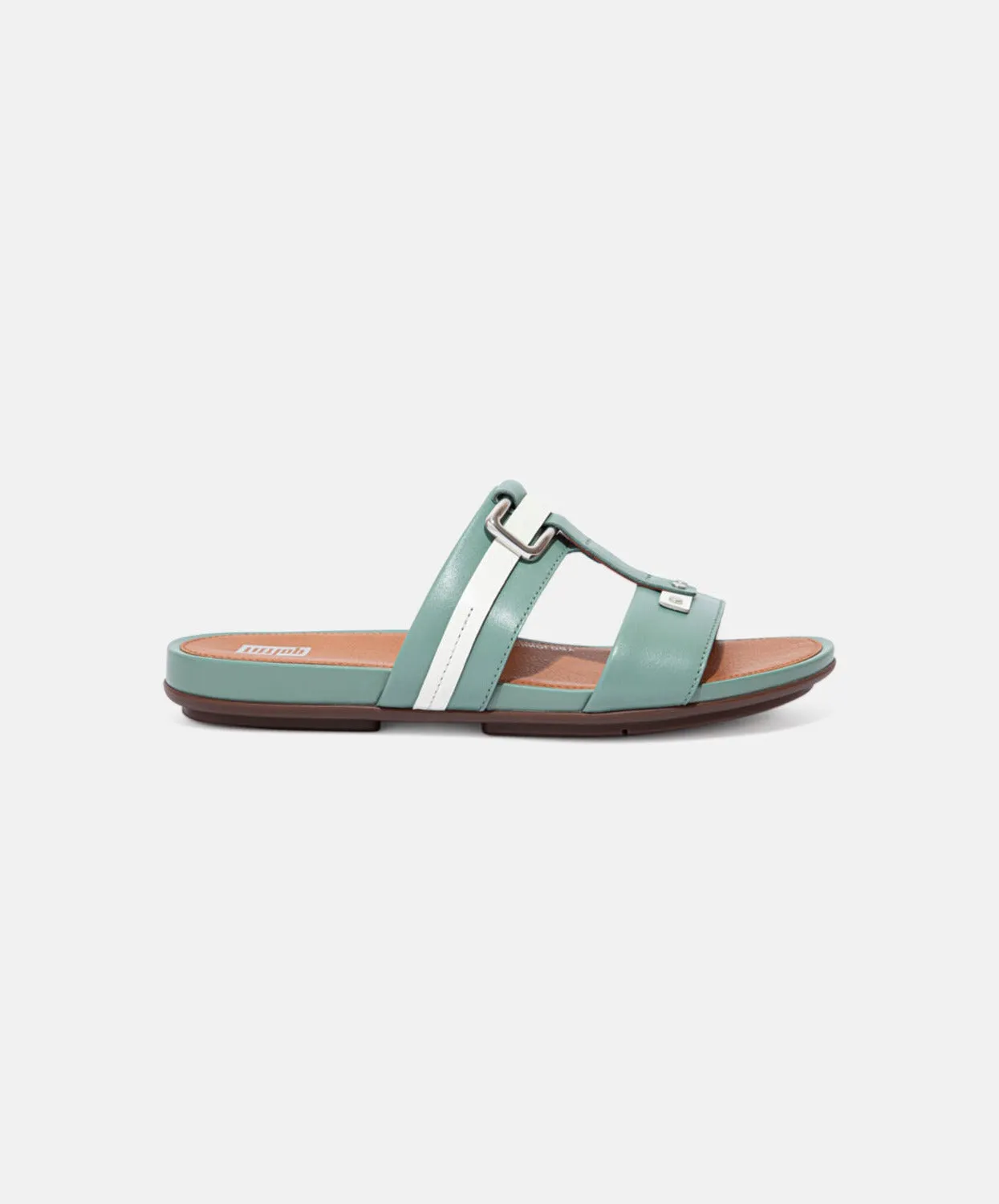 FitFlop Gracie Stud-Buckle Leather Slides Green