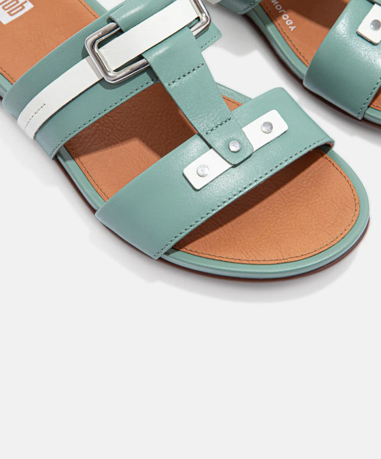 FitFlop Gracie Stud-Buckle Leather Slides Green