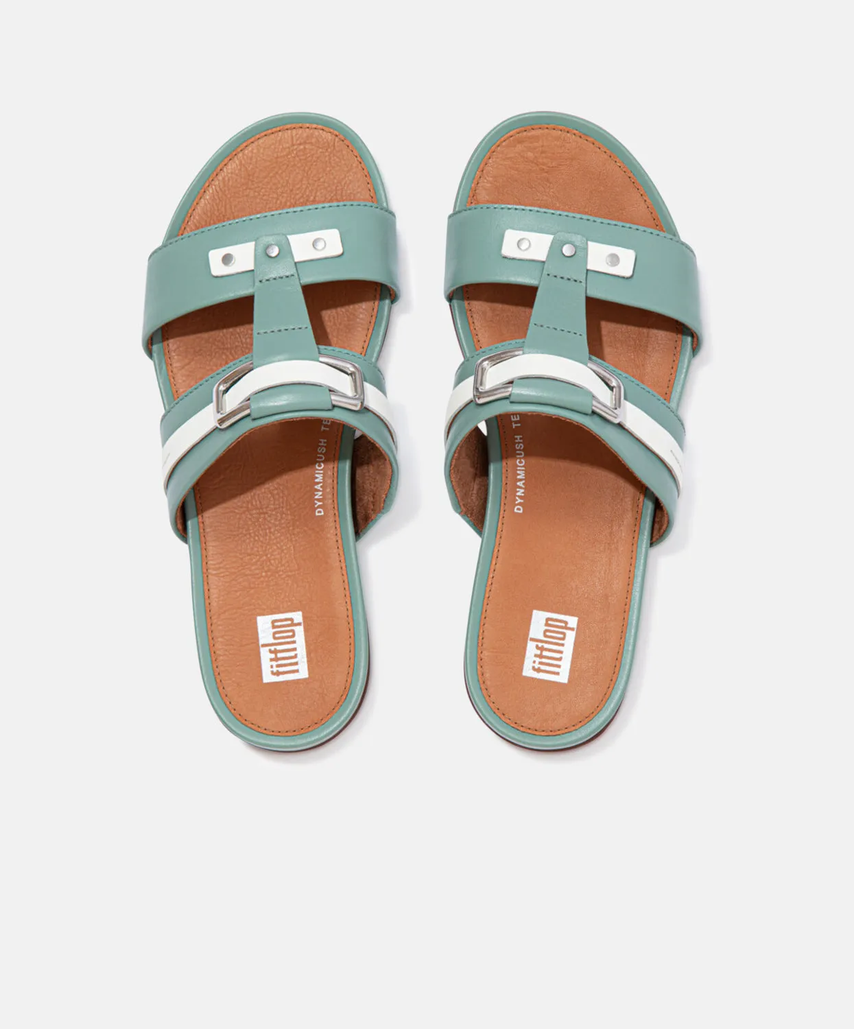 FitFlop Gracie Stud-Buckle Leather Slides Green