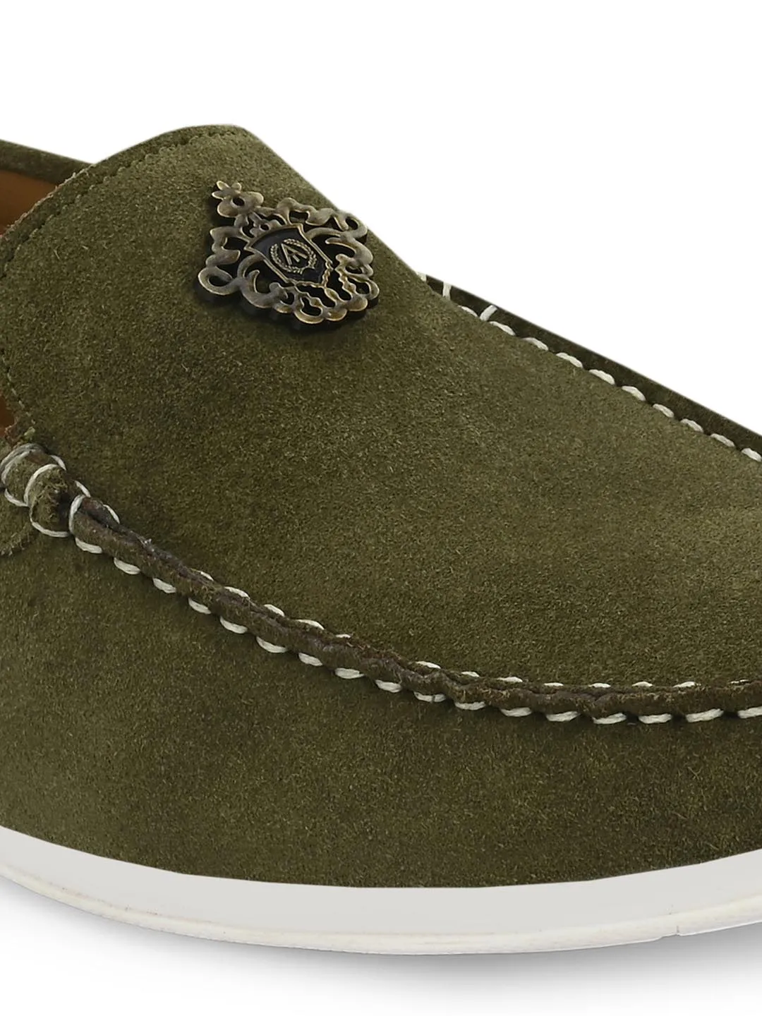 Genuine Olive Suede Leather Impact Technolog Slip On For Men