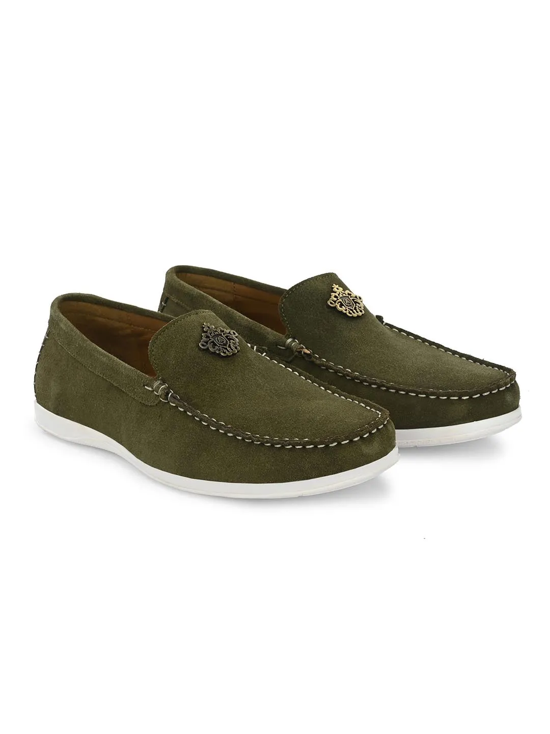 Genuine Olive Suede Leather Impact Technolog Slip On For Men