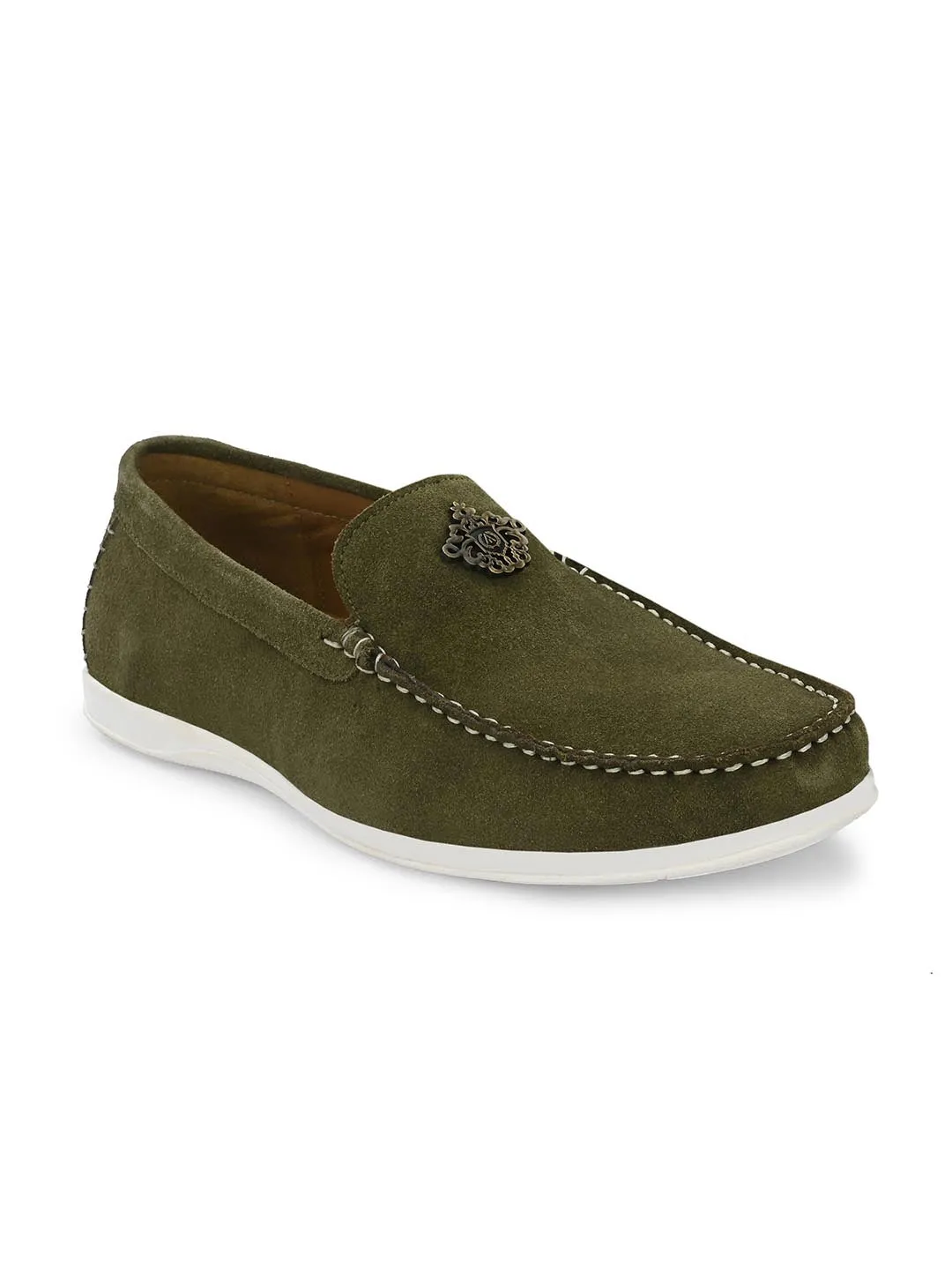 Genuine Olive Suede Leather Impact Technolog Slip On For Men