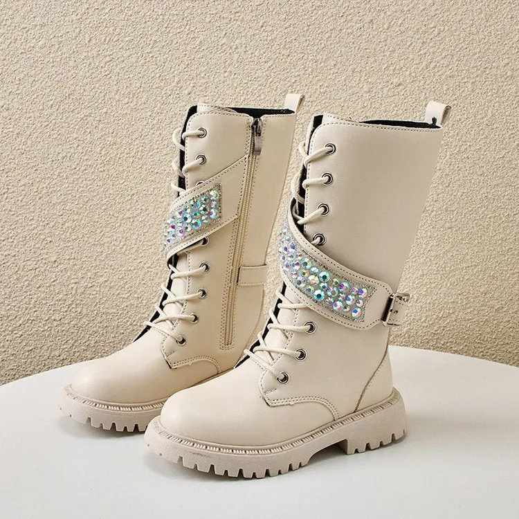 Girls' Rhinestone High Top Martin Boots