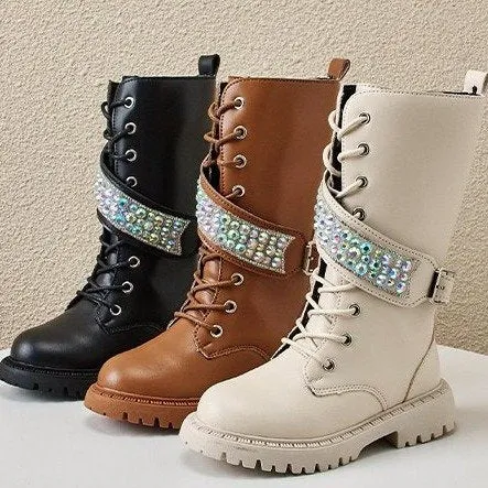 Girls' Rhinestone High Top Martin Boots