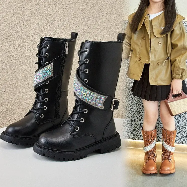 Girls' Rhinestone High Top Martin Boots