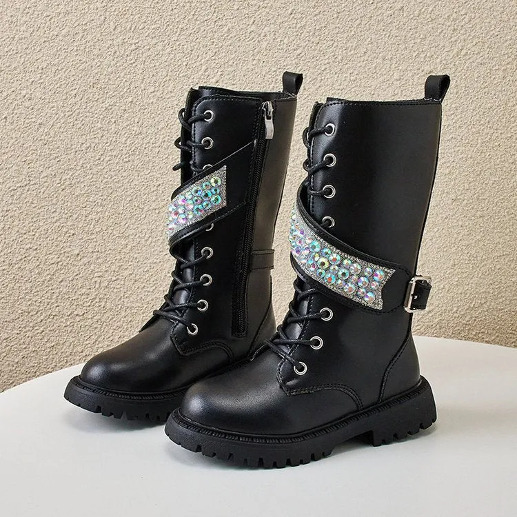 Girls' Rhinestone High Top Martin Boots