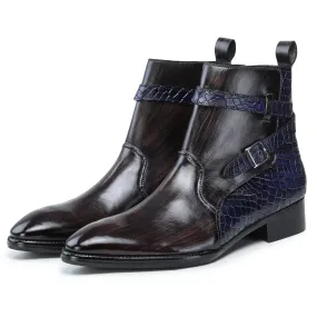 Jodhpur Boots- Croc Navy & Brown