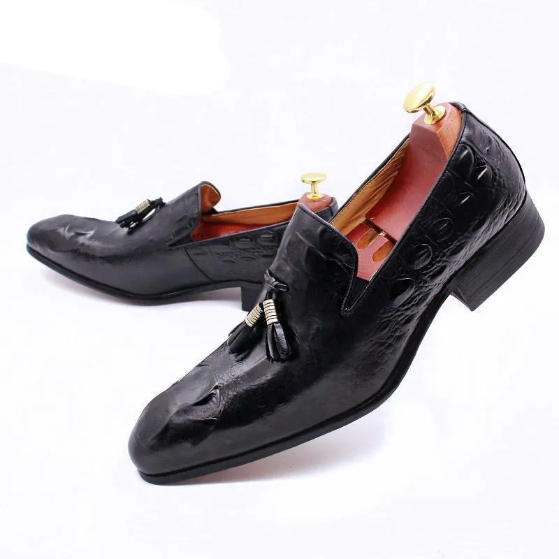 Luxury Leather Loafer Shoes With Tassels