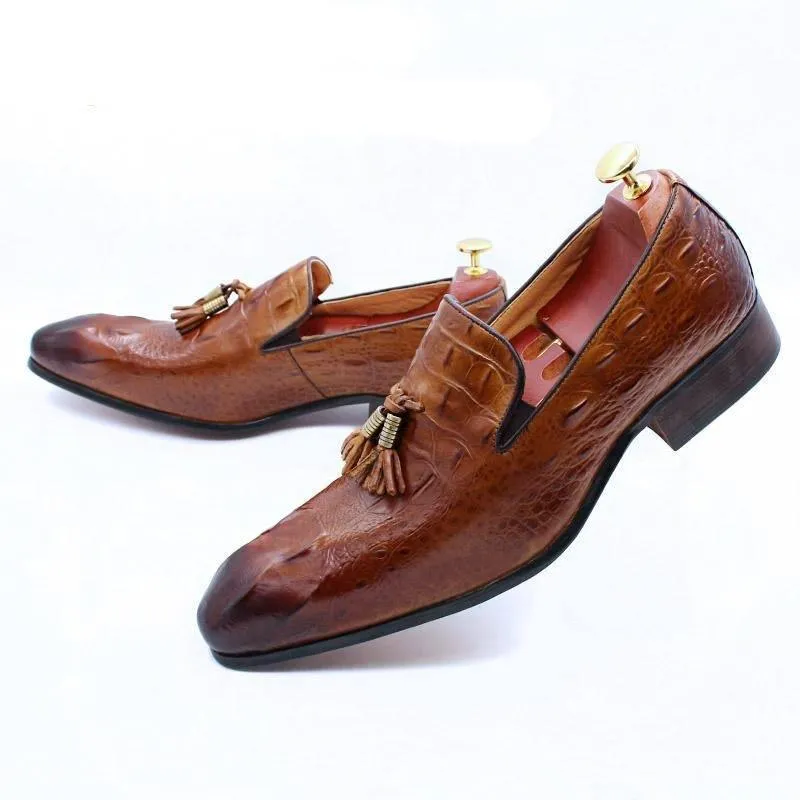 Luxury Leather Loafer Shoes With Tassels