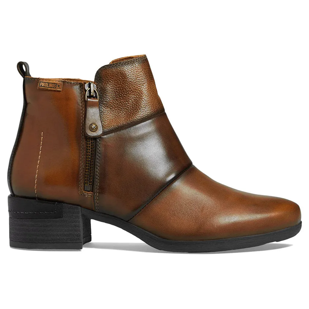 Malaga Calfskin Leather Women's Zip Up Ankle Boots