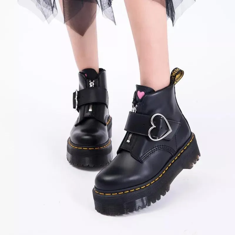 Martin Boots High-Top Student Thick-Soled Boots Fashion Casual Love Buckle