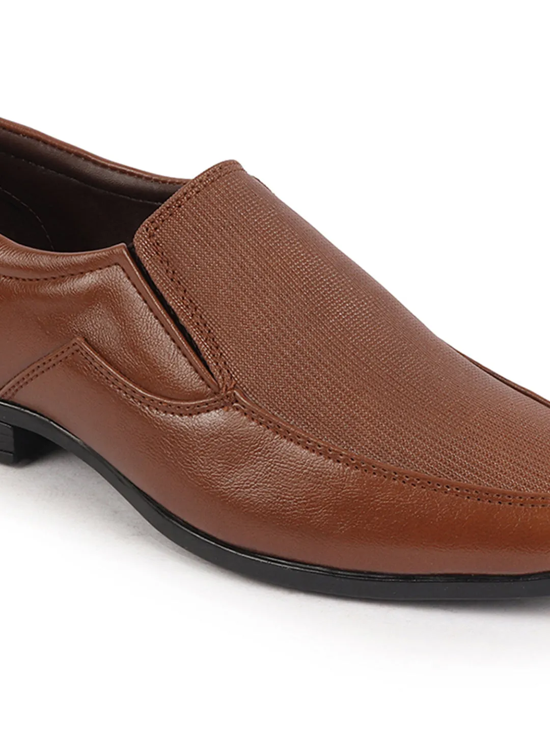 Men Tan Formal Office Meeting Textured Slip On Shoes