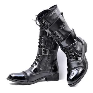 Men's Military Faux Leather Multi Buckles Martin Boots