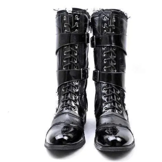 Men's Military Faux Leather Multi Buckles Martin Boots