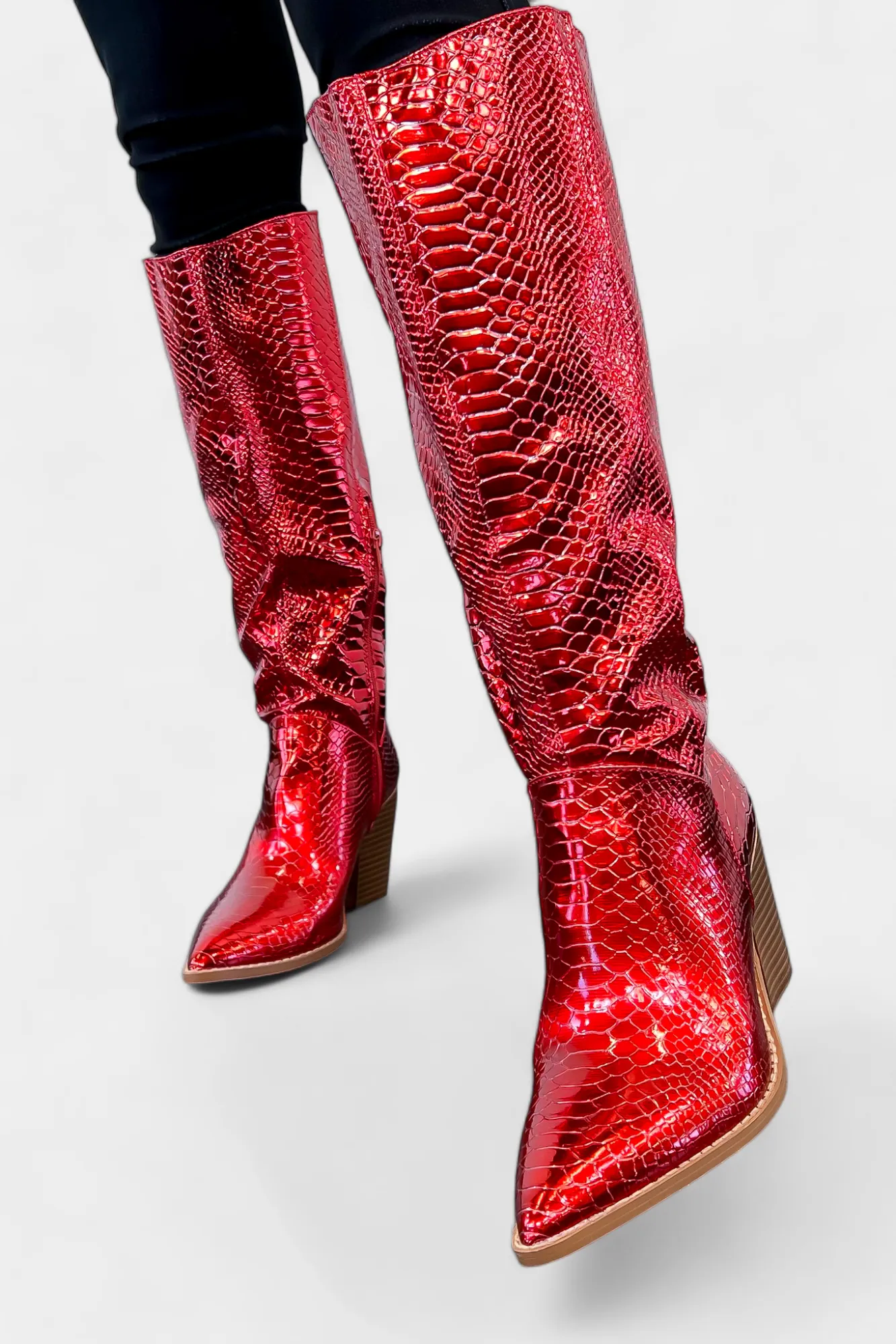 Metallic Red Snake Skin Boots