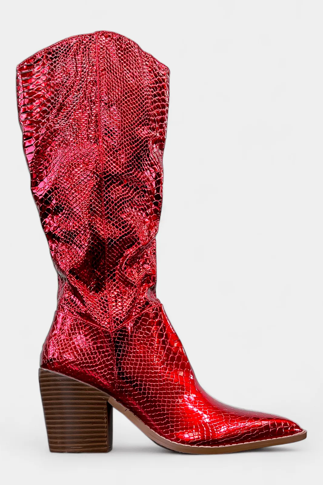 Metallic Red Snake Skin Boots