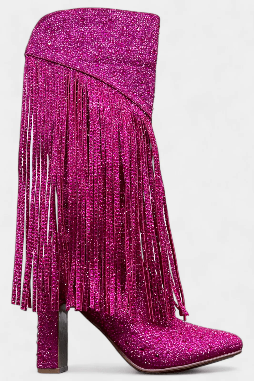 Pink Fringe Rhinestone Boots