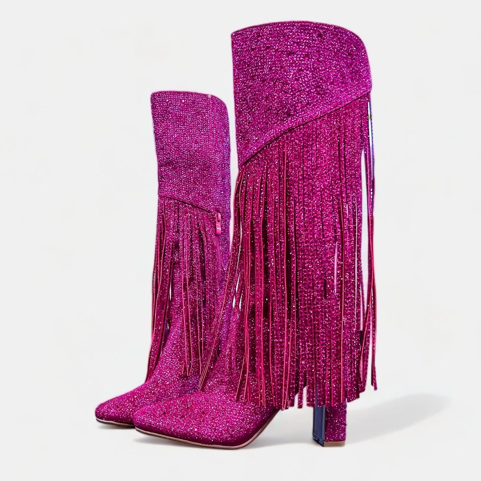 Pink Fringe Rhinestone Boots