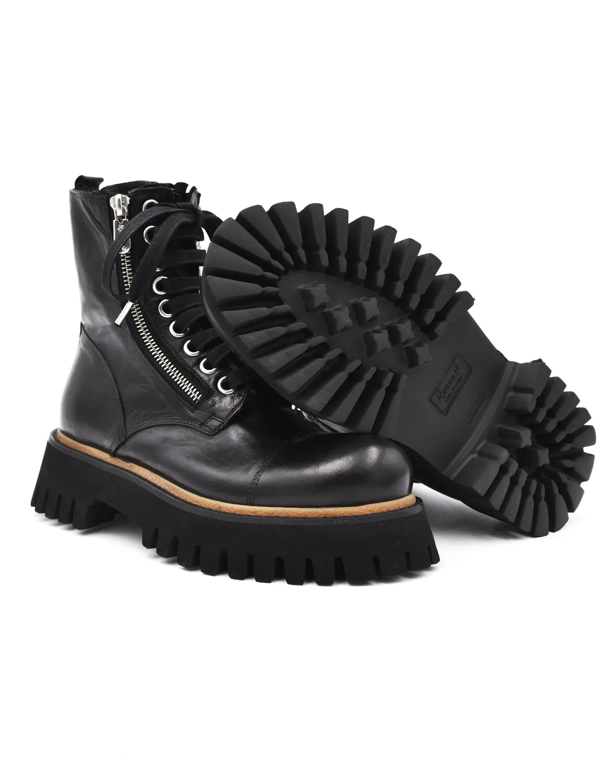 Rocco P Chunky Double Zip Combat Boot