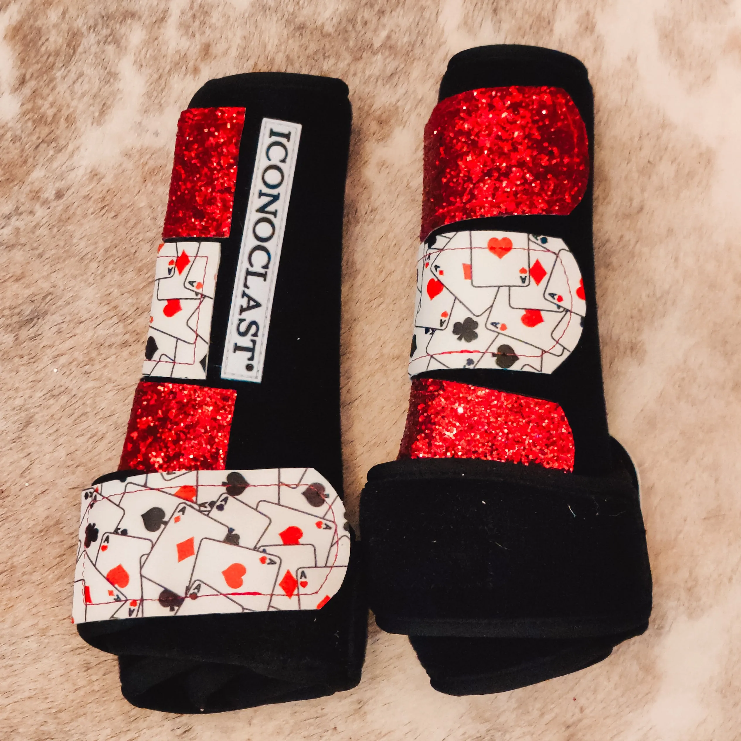 Small Black Iconoclast Fronts w/ Poker Card & Red Glitter Straps