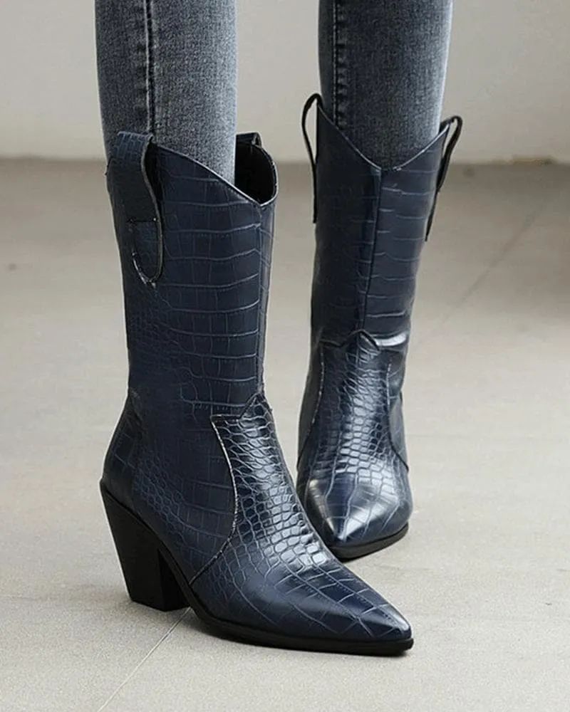 Soild Color Pointed Toe Boots