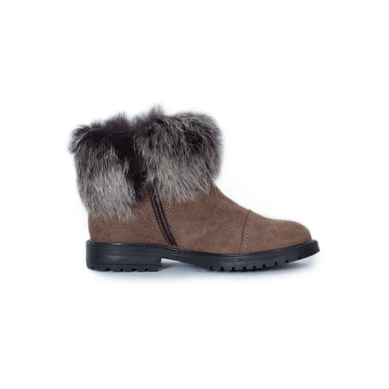 Suede Boots with Faux Fur in Brown