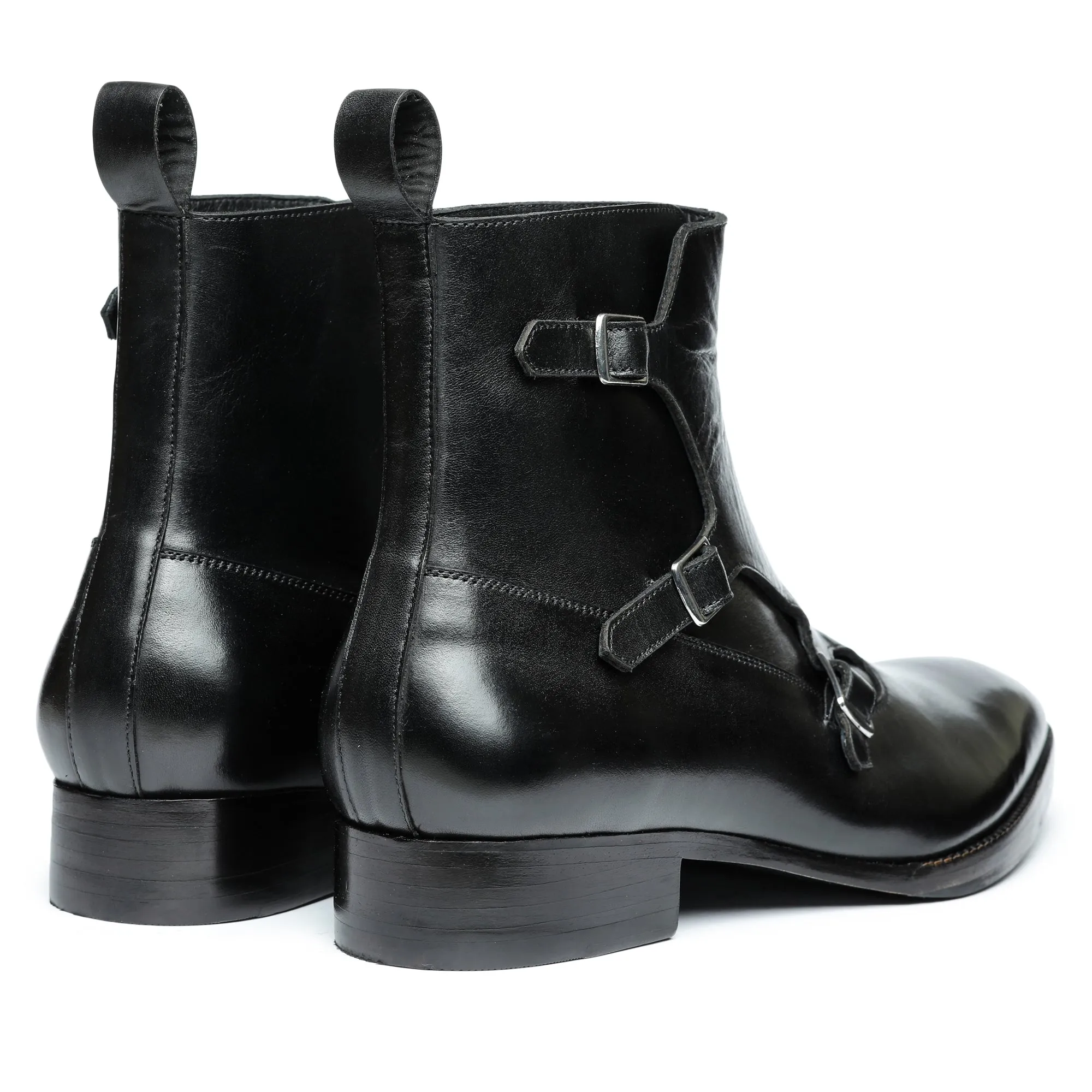 Triple Monk Strap Boots - Black