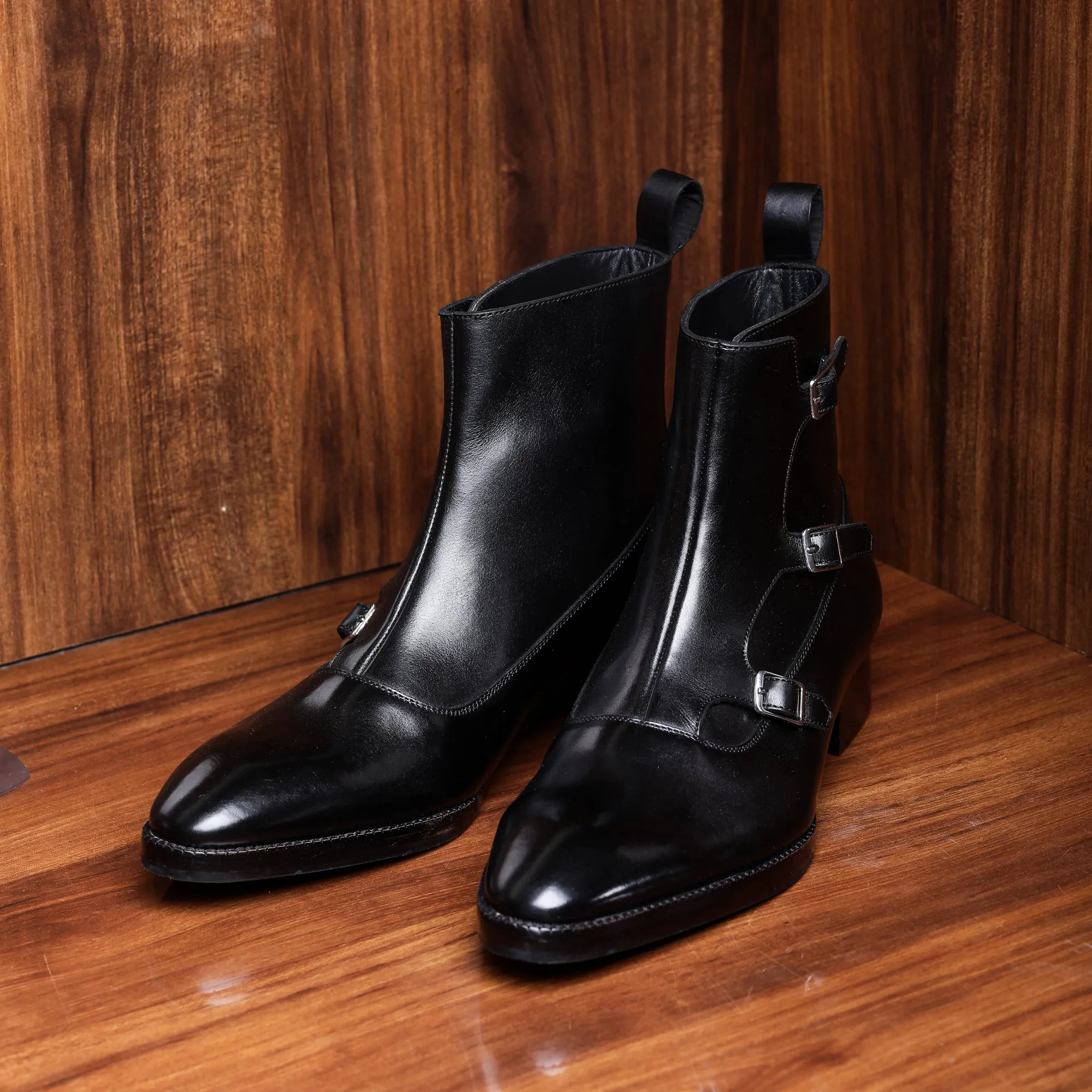 Triple Monk Strap Boots - Black