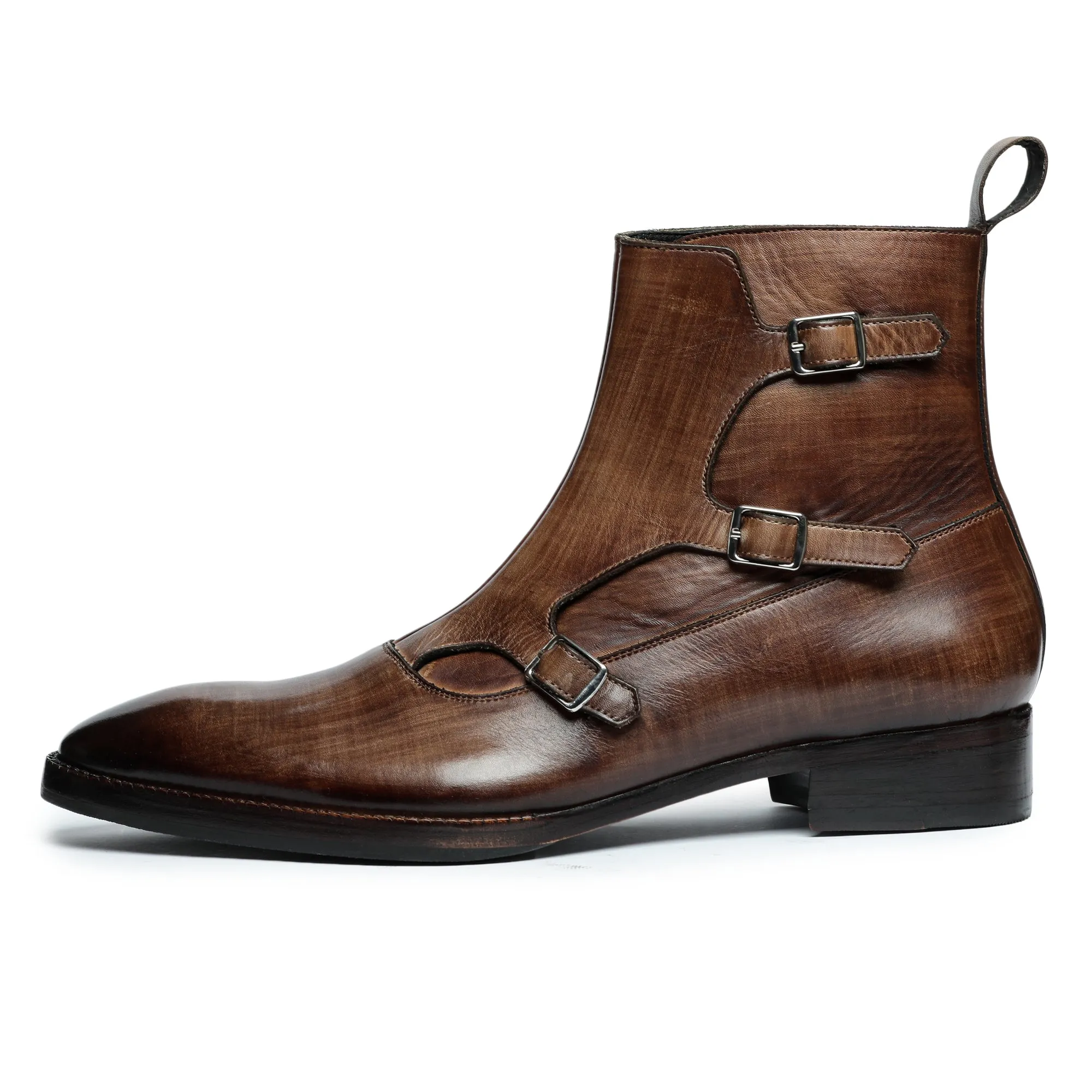 Triple Monk Strap Boots - Brown