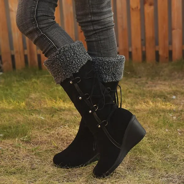 Women'S Autumn Winter Lace-Up Wedge Heel Snow Boots 59941453