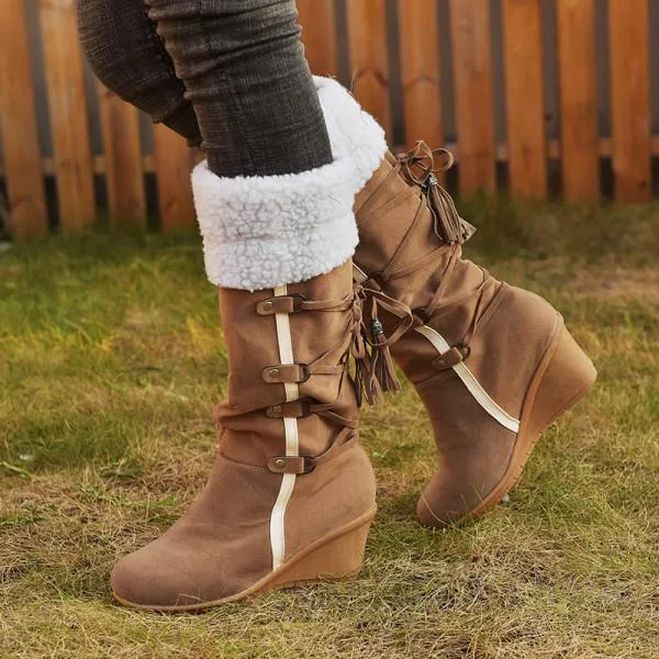 Women'S Autumn Winter Lace-Up Wedge Heel Snow Boots 59941453