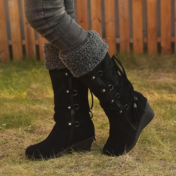 Women'S Autumn Winter Lace-Up Wedge Heel Snow Boots 59941453