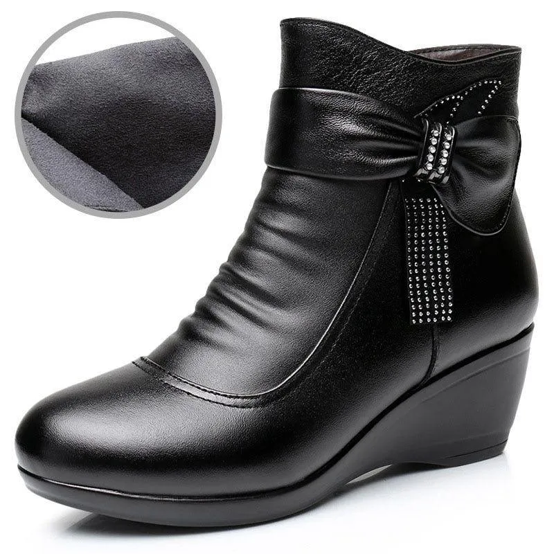 Women's Casual Shoes EJ932 - Leather Wedge Ankle Boots