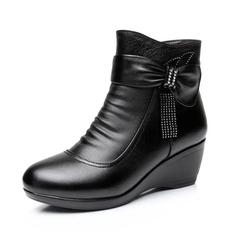 Women's Casual Shoes EJ932 - Leather Wedge Ankle Boots