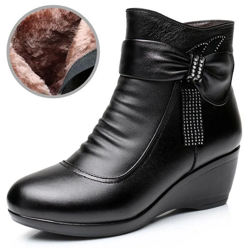 Women's Casual Shoes EJ932 - Leather Wedge Ankle Boots