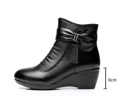 Women's Casual Shoes EJ932 - Leather Wedge Ankle Boots