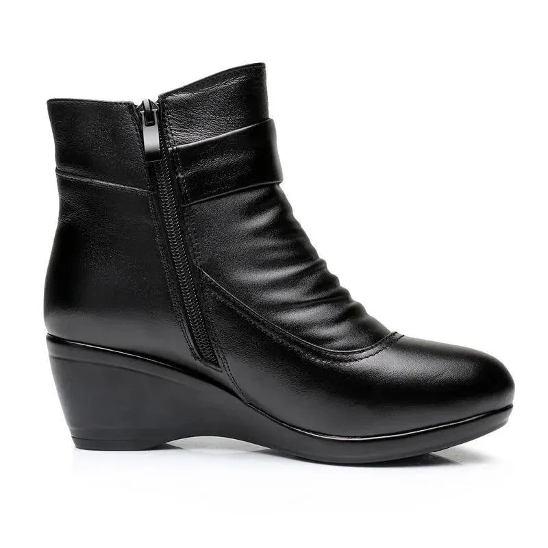 Women's Casual Shoes EJ932 - Leather Wedge Ankle Boots