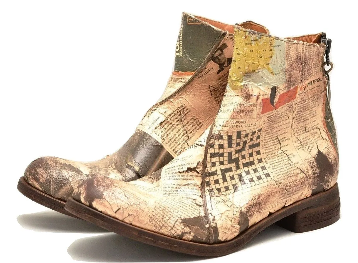 Zip Back Boot  |  decoupage newsprint