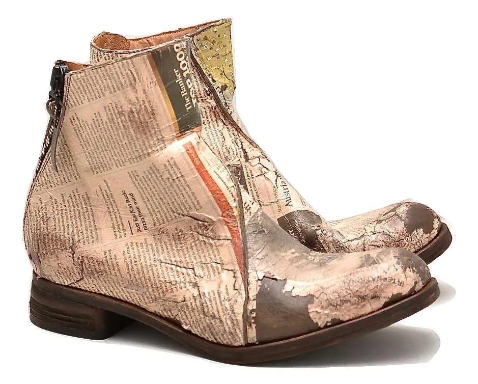 Zip Back Boot  |  decoupage newsprint